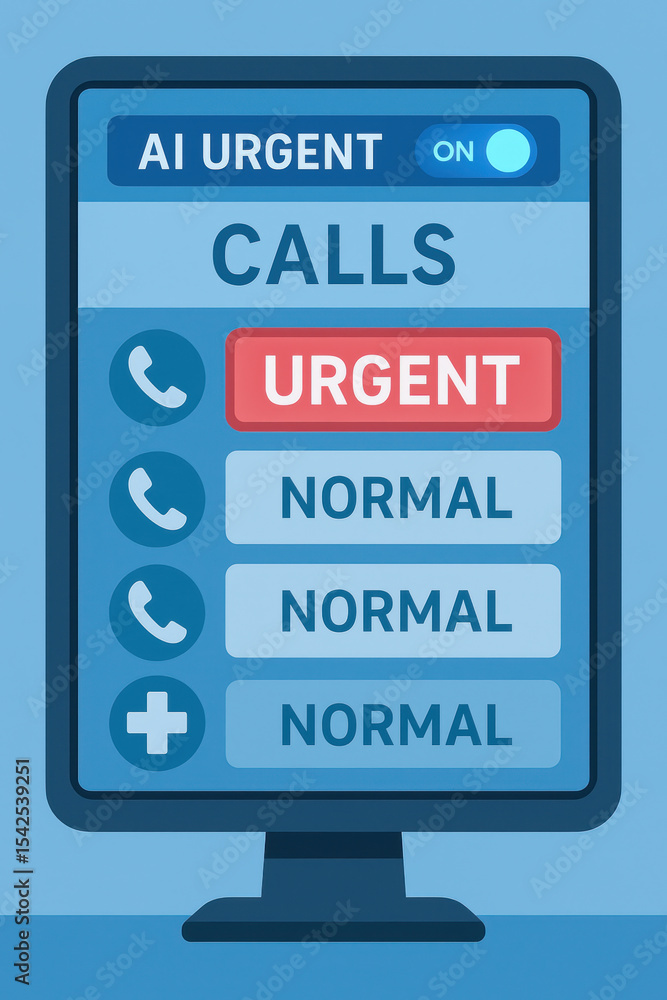 Poster ai urgent call center tech interface shows patient consultation with urgent and normal calls for hea
