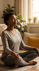 Obraz premium Finding Inner Peace A Woman Meditating at Home