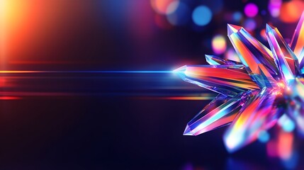 Vibrant crystal cluster, glowing, dark background, bokeh, banner