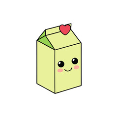 Obraz premium Kawaii Milk Carton with Heart Shaped Eyes