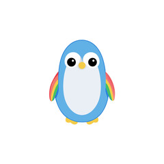 Kawaii Penguin with Sparkly Eyes and Rainbow
