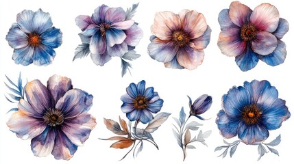 3d rendering Watercolor Floral Collection: Purple and Blue Flower Designs AI Generative