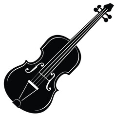 Obraz premium Illustration of a classical violin with strings and tuning pegs in black and white design style