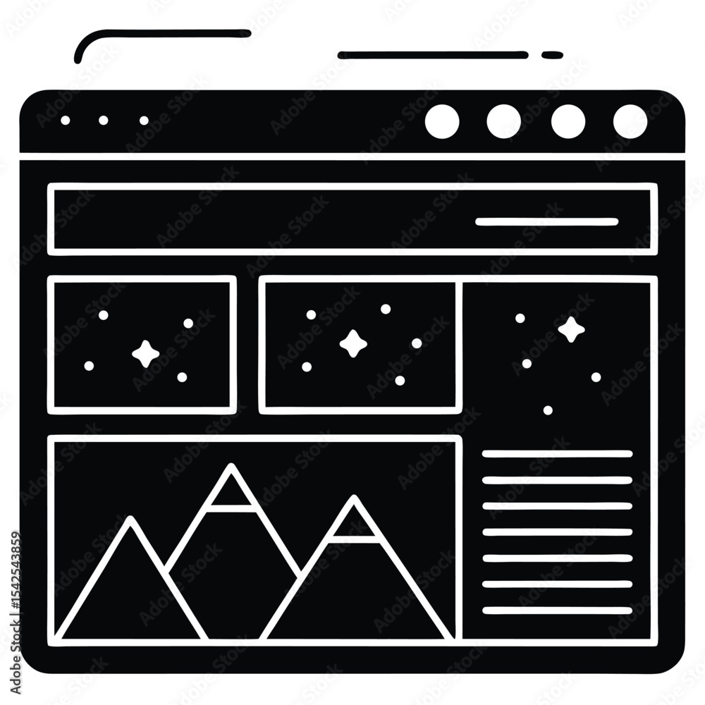 Poster website layout showing mountains stars and text blocks for design and development needs exactly one 