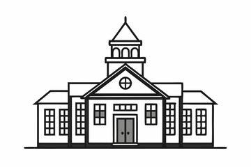 Fototapeta premium Black Line Art Icon Traditional School Building black and white 1