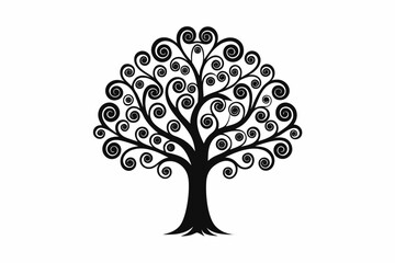 Black Silhouette Stylized Tree Spiral Branches Design