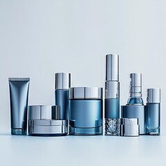 3d rendering Luxury Skincare Product Line: Elegant Blue Packaging AI Generative