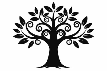 Obraz premium Black Silhouette Stylized Tree with Swirling Branches and Leaves 1