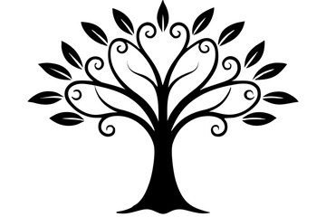 Fototapeta premium Black Silhouette Stylized Tree with Swirling Branches and Leaves