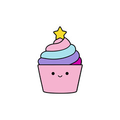 Cute Kawaii Cupcake with Winking Face and Star