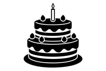 Two Tiered Black Cake Single Candle Birthday Dessert