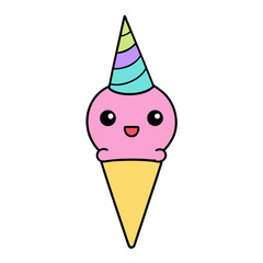 Kawaii Ice Cream Cone with Winking Face