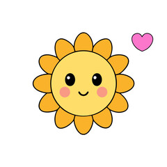 Obraz premium Cute Kawaii Sunflower with Smiling Face and Flower