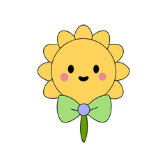 Obraz premium Cute Kawaii Sunflower with Rosy Cheeks and Bowtie