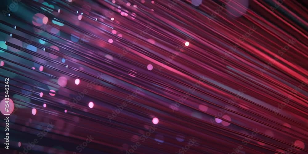 Poster a close-up of an exploding fiber optic cable, with light beams forming intricate patterns and colors