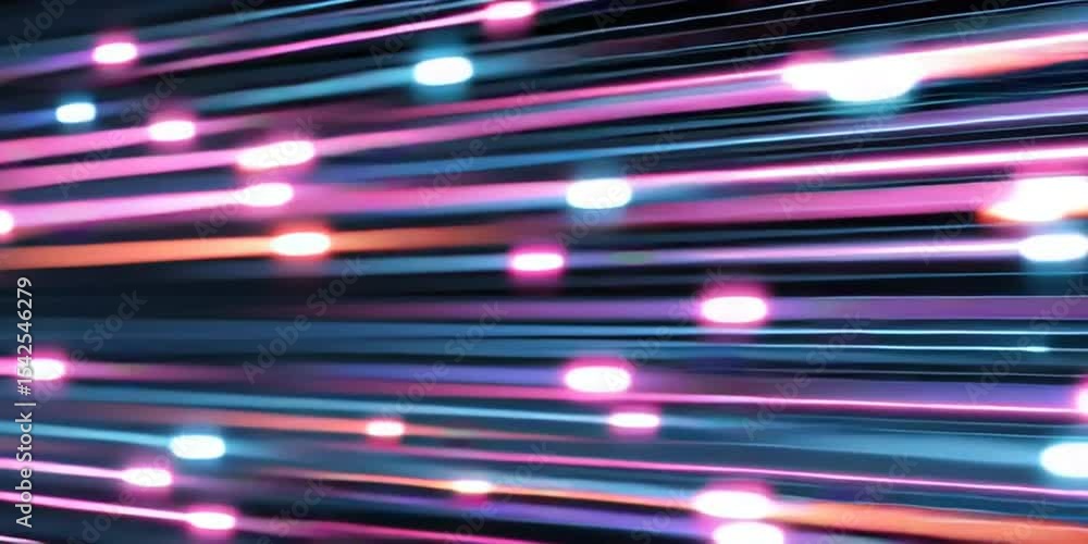 Poster a close-up of glowing light beams forming an arrow shape, representing fast data transfer in fiber o