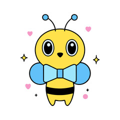 Obraz premium Cute Kawaii Bee with Heart Shaped Eyes and Bowtie