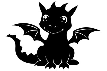Obraz premium Adorable Black Cartoon Baby Dragon Sitting cartoon dragon