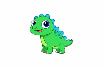 Fototapeta premium Adorable Chubby Green Cartoon Baby Dinosaur green dinosaur