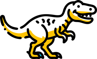Fototapeta premium Black and White Line Art Friendly Cartoon Tyrannosaurus Rex Yellow Accents