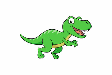 Green Cartoon Tyrannosaurus Rex Running Happy Dinosaur Illustration