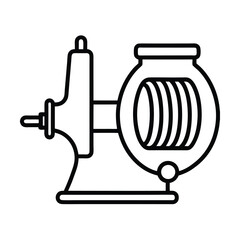 Hose reel mounted beside faucet detailed outline in line art Vector illustration