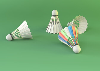 Badminton shuttlecocks on green background