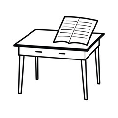 Compact writing desk with open notebook clean line scene Vector illustration