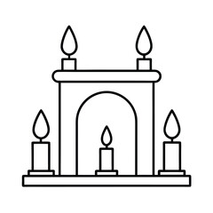 Fireplace mantle with candle holders clean line scene Vector illustration