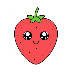 Cute Kawaii Strawberry with Sparkly Eyes and Tiny Smile