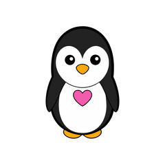 Obraz premium Kawaii Penguin with Smiling Face and Heart