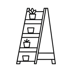 Ladder style bookshelf with potted plants clean line scene Vector illustration