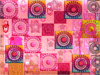 3d Wall-Art Design, seamless pattern with colorful flowers and stars.