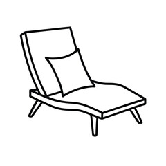 Outdoor lounge chair with pillow detailed outline in line art Vector illustration