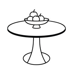 Round dining table with fruit bowl centerpiece clean line scene Vector illustration