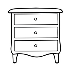 Small dresser with open drawer detailed outline in line art Vector illustration