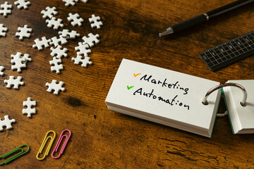There is word card with the word Marketing Automation. It is as an eye-catching image.