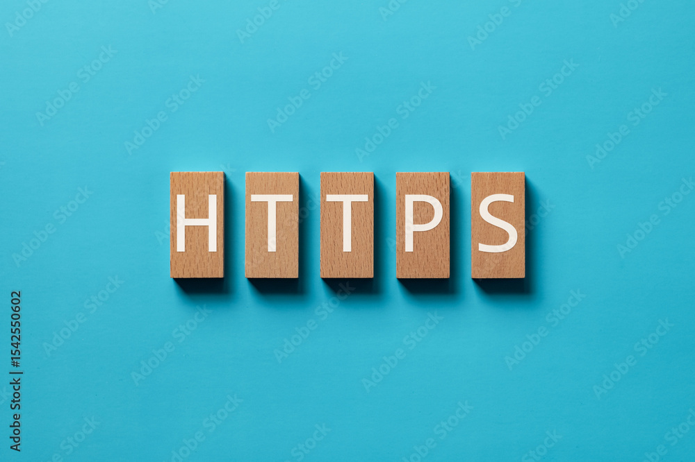 Poster there is wood block with the word https. it is an abbreviation for hypertext transfer protocol secur