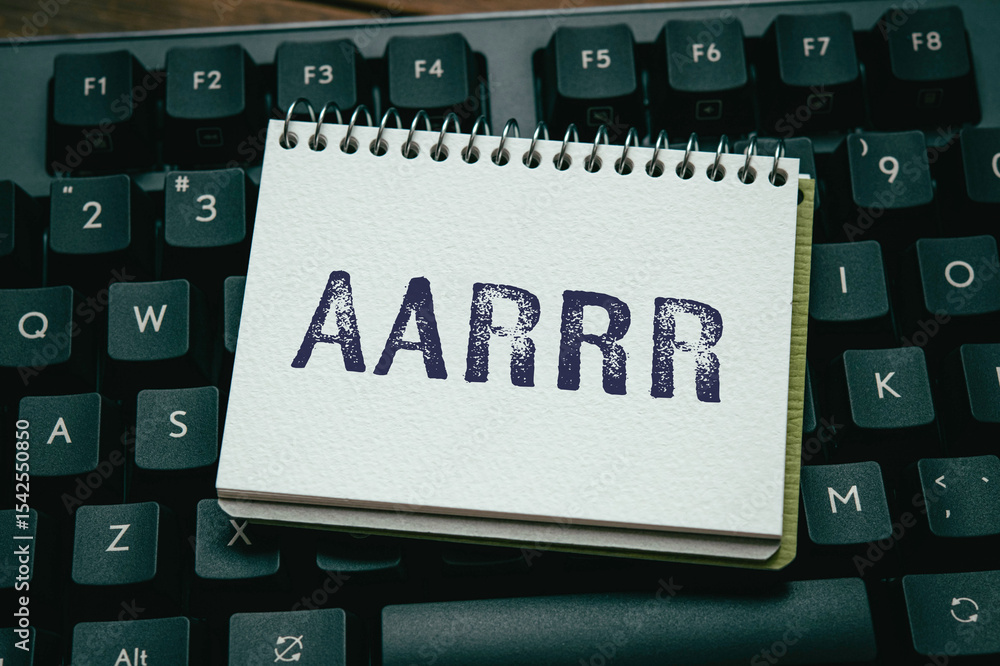 Poster there is notebook with the word aarrr. it is an abbreviation for as eye-catching image.