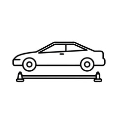 Car jack under parked sedan detailed outline in line art Vector illustration