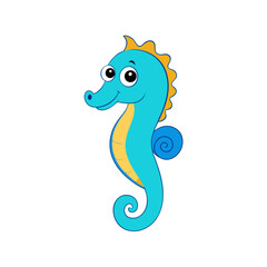 Fototapeta premium Cute Vector Illustration of a Smiling Cartoon Seahorse