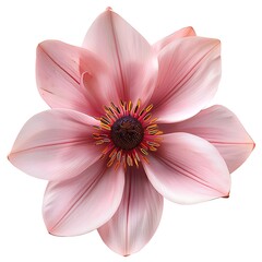 Pink Petaled Flower with Golden Stamens Isolated on White Background