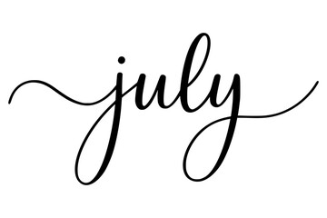 July handwritten elegant script text on a cream background
