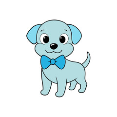Cute Vector of a Happy Puppy with a Bow Tie and Big Eyes