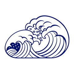 Japanese Woodblock Inspired Wave Pattern in Indigo