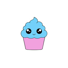 Kawaii Vector of a Smiling Blue Cupcake with a Heart