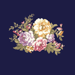 Placement rose bouquet on navy ground
