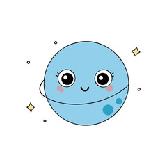 Kawaii Vector of a Smiling Blue Planet with a Moon