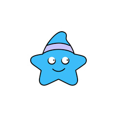 Kawaii Vector of a Smiling Blue Star with a Sleepy Face