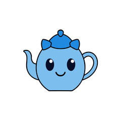 Kawaii Vector of a Smiling Blue Teapot with a Heart